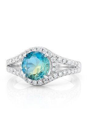 Blue & Teal tourmaline round gemstone ring, 925 Sterling Silver Charmed Aroma